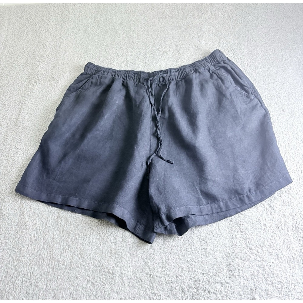Tahari Linen Shorts Plus 2X Black Pull On Drawstring Pockets Coastal 5" inseam